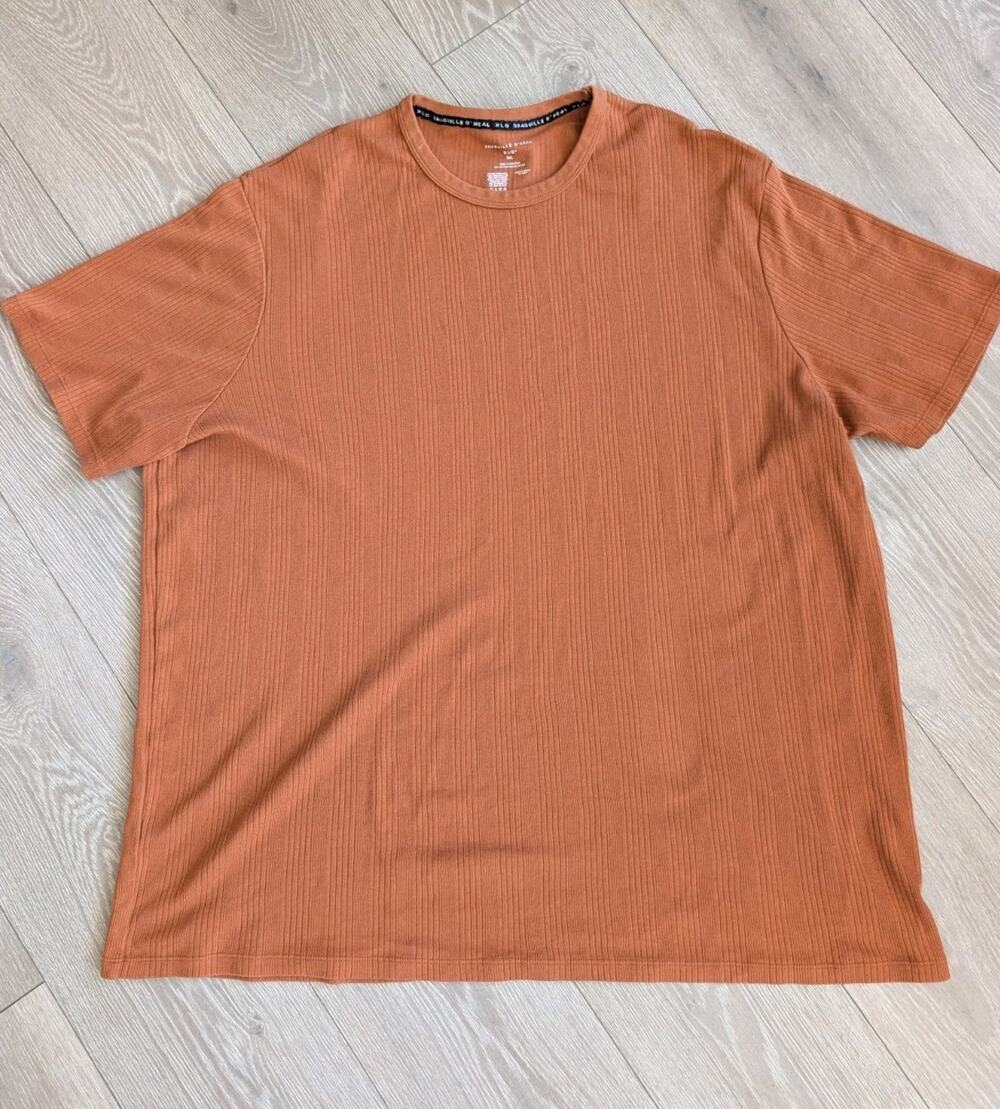 Shaquille O'Neal Men’s Burnt Orange Crew Neck Short Sleeve Ribbed Tee, 3XLT B&T